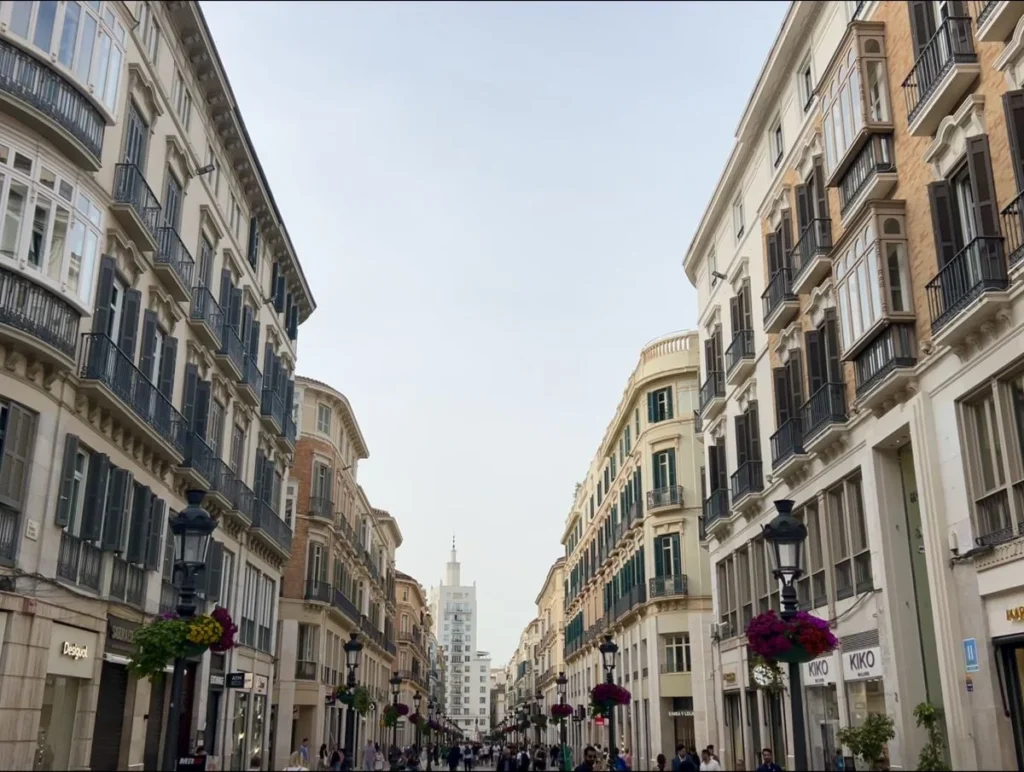 Walk through Malaga's most famous shopping street Calle Larios in the old town with a local free tour guide