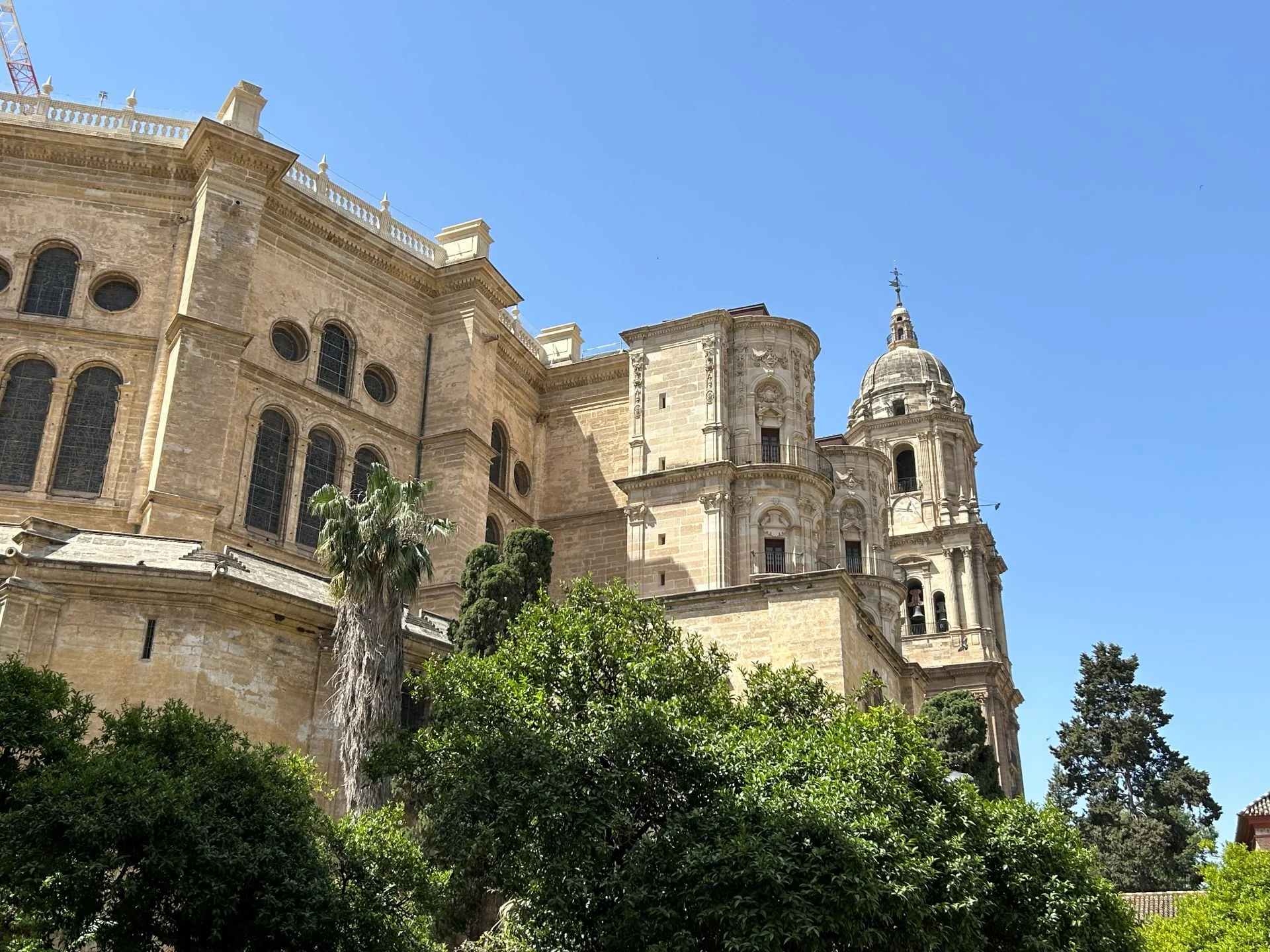 La Manquita Cathedral of Malaga from the side in summer during our tour