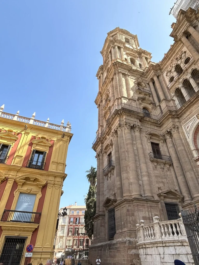 View from the Cathedral of Malaga during guided free tour on a sunny day in the city centre