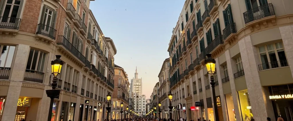 The famous shopping street larios street in Málaga city centre at night with lights