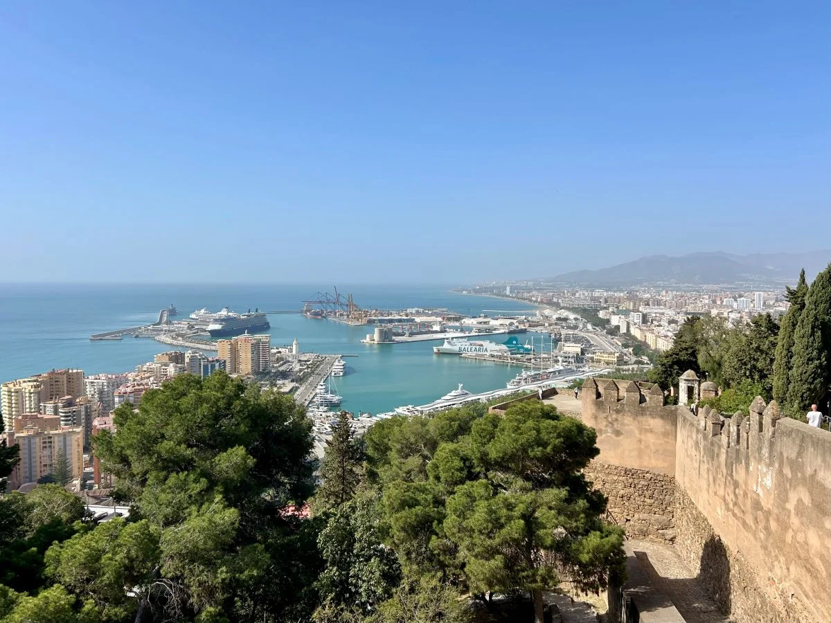 gibralfaro castle with it's moorish walls connected to the Alcazaba of Málaga with panoramic views over the sea and the rest of the city